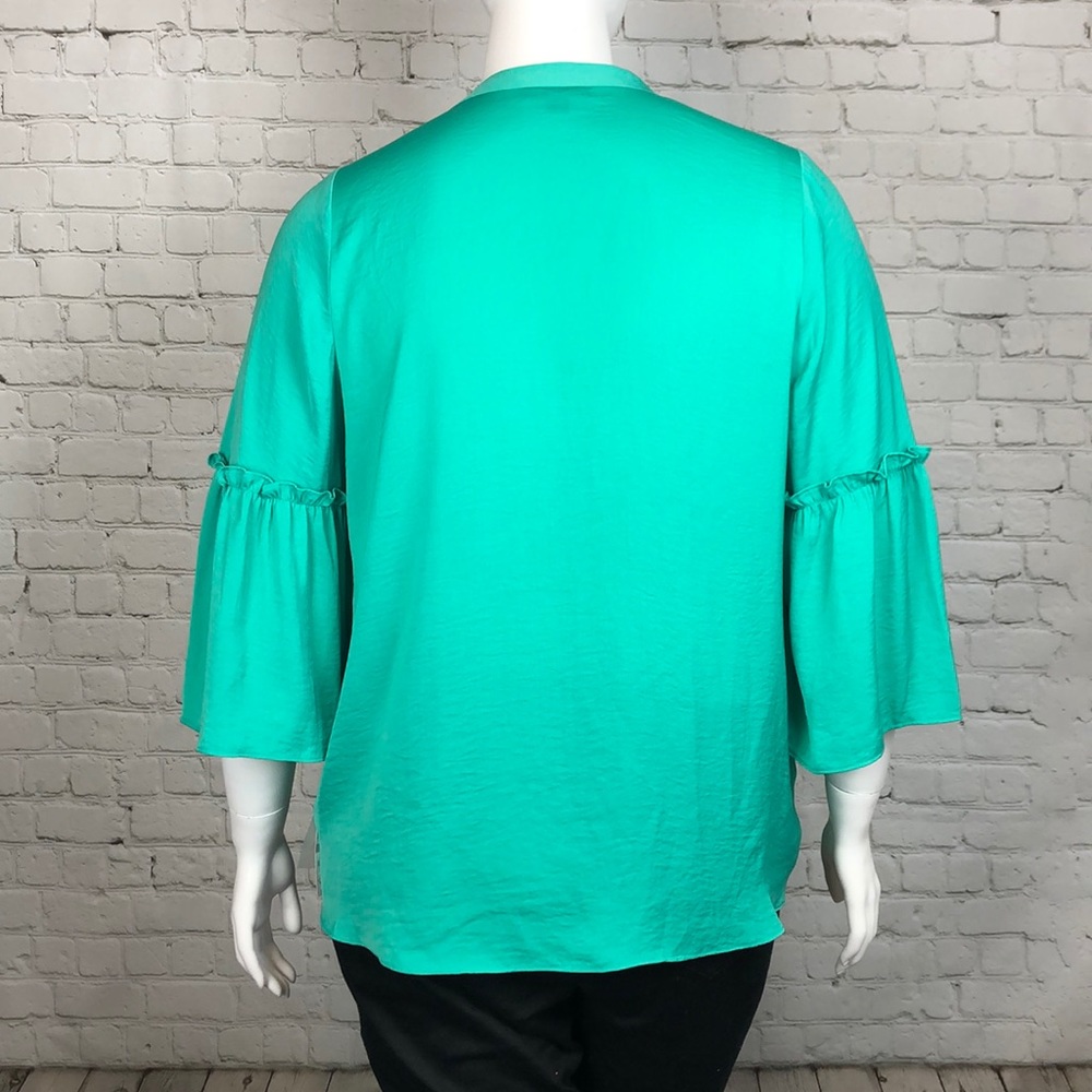 Alfani Silky Green Button Down Tie Front Top - Picture 3 of 7